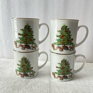 Holiday Hostess Christmas Tree Mugs Mug Set of 4 Japan Gold Rim